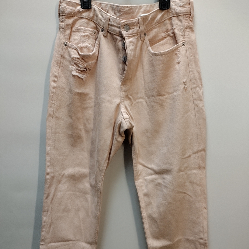 H&M Boyfriend‎ Low Waist Jeans powder pink & denim soft size 27 - Picture 3 of 6